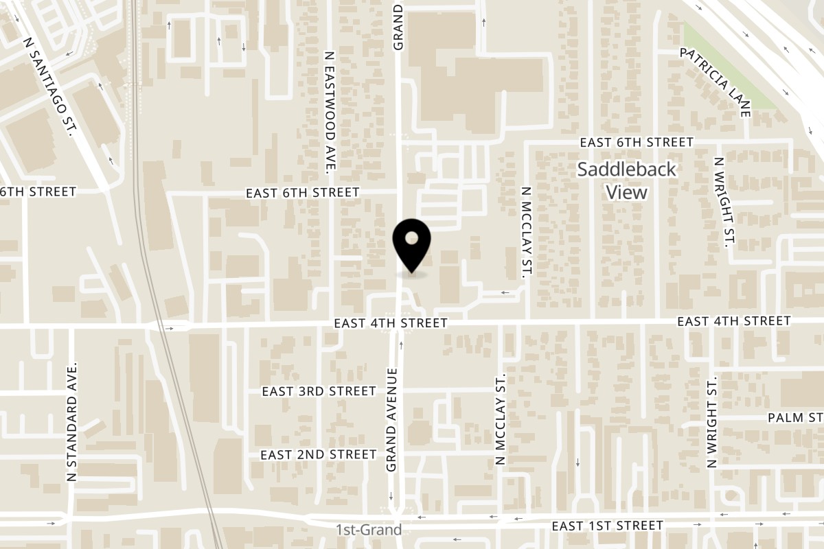 Map showing the location of Taqueria El Gordito on 415 N Grand Ave in Santa Ana